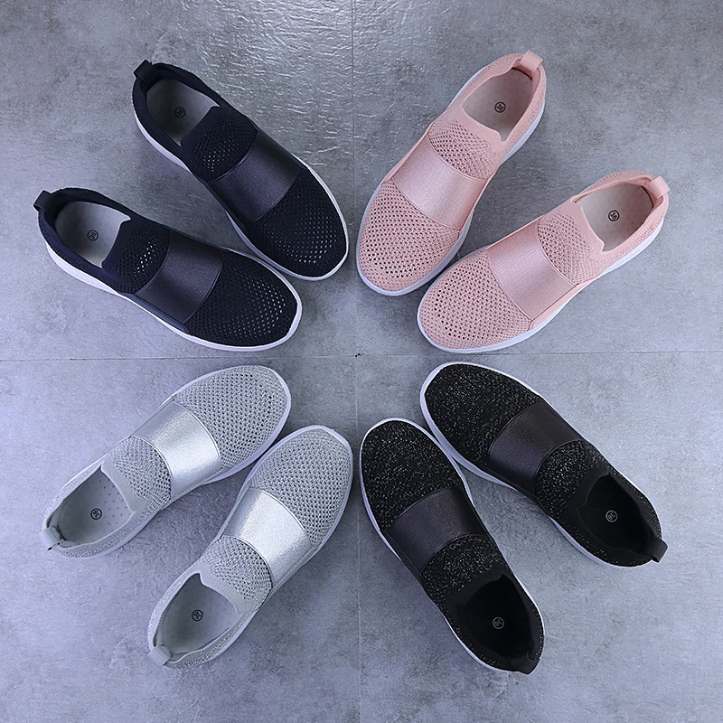 

Breathable Mesh Women's Vulcanized Shoes Soft Lightweight Woman Sneakers Fashion Lazy One-step Sports Casual Flat Female Shoes