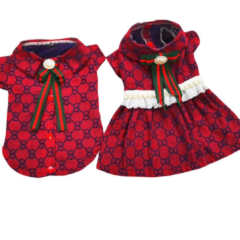 

Classic Luxury Pet Skirt Shirt Multi-size Pet Couple Outfit Puppy Costume Fashion Cute Cat Dog Dress Pet Clothes Dropshiping