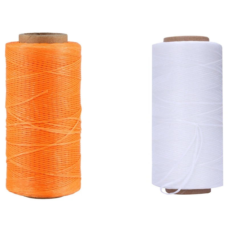 

2 Rolls 260M 150D 1MM Leather Sewing Waxed Wax Thread Hand Needle Cord Craft DIY New, White & Orange