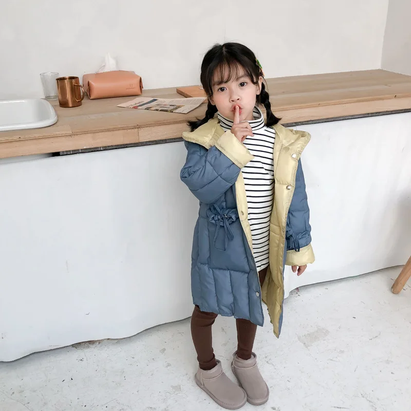 

Пуховик для девочек с капюшоном и карманами, зимняя, весенняя, осенняя, детская длинная куртка, детская одежда