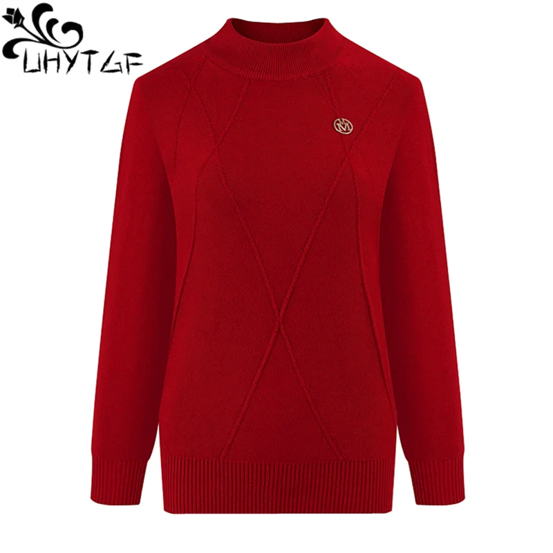 

UYTGF autumn winter sweater women Fashion diamond elegant Female sweaters plus velvet warm Inside turtleneck knitted sweater 722