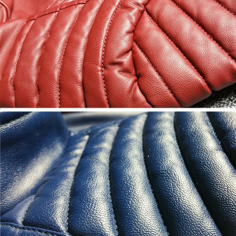 Воротник-стойка модная Облегающая бордовая красная кожаная куртка Мужская