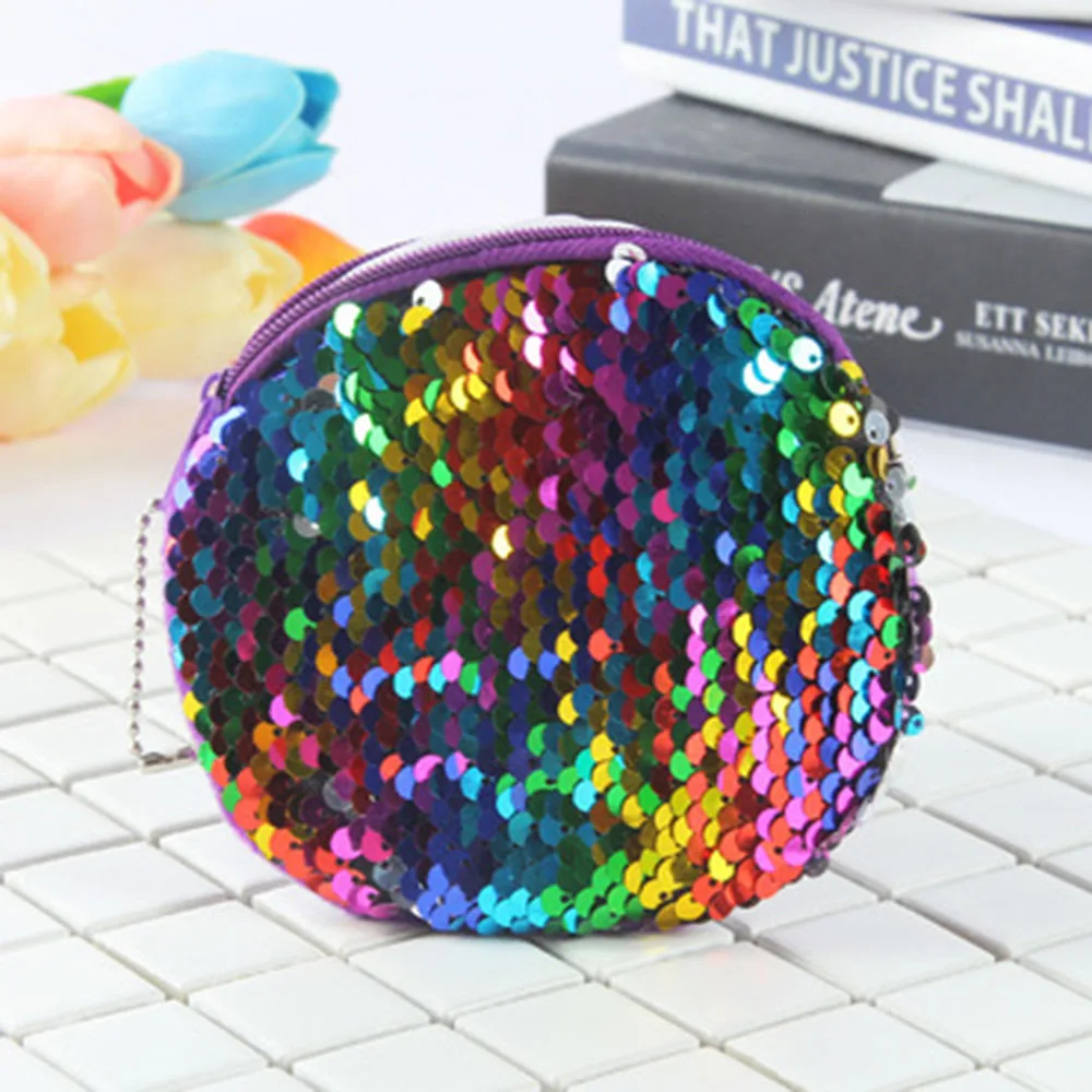 

New Design Women Handbag Sequin Coin Purse Change Color Zipper Cute Shape Mini Wallet Change Pouch Portable Key Holder