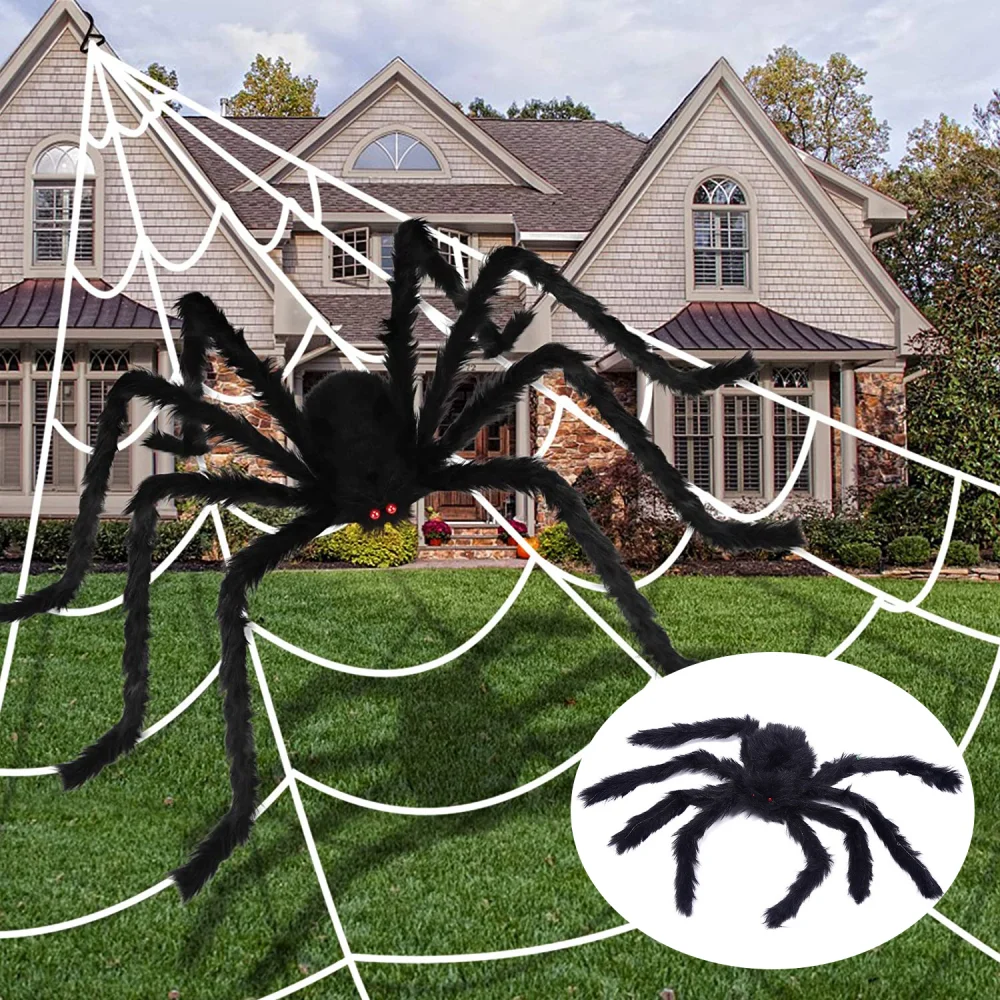 

30cm/50cm/75cm/90cm/125cm/150cm/200cm Black Spider Halloween Decoration Haunted House Prop Indoor Outdoor Giant Decor Spider web