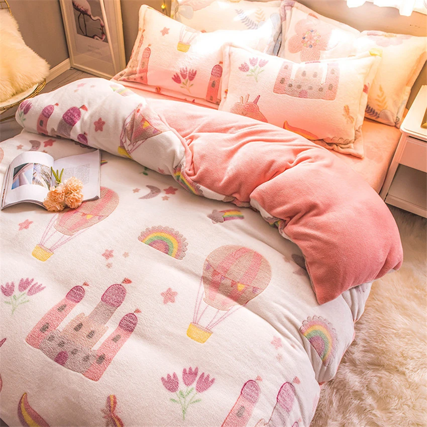 Комплект постельного белья s теплый коралловый бархат 4 шт. Зимнее двухстороннее