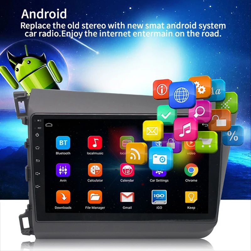 Автомобильный MP5-плеер 2DIN 9 дюймов GPS-радио Bluetooth Wi-Fi стерео FM для Honda Civic 2012-2015 Android 1