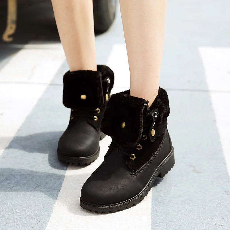 Winter Snow Boots Women Warm Plush Womens Ankle Vintage Fashion Women's Shoes With Fur Turned-over Edge | Обувь
