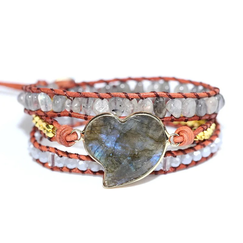 

Crystal Love Hand Woven Multi-layer Leather Bracelet Bohemian Lovers Bracelet Women's Love Gift Bracelet Gemstone Bracelet