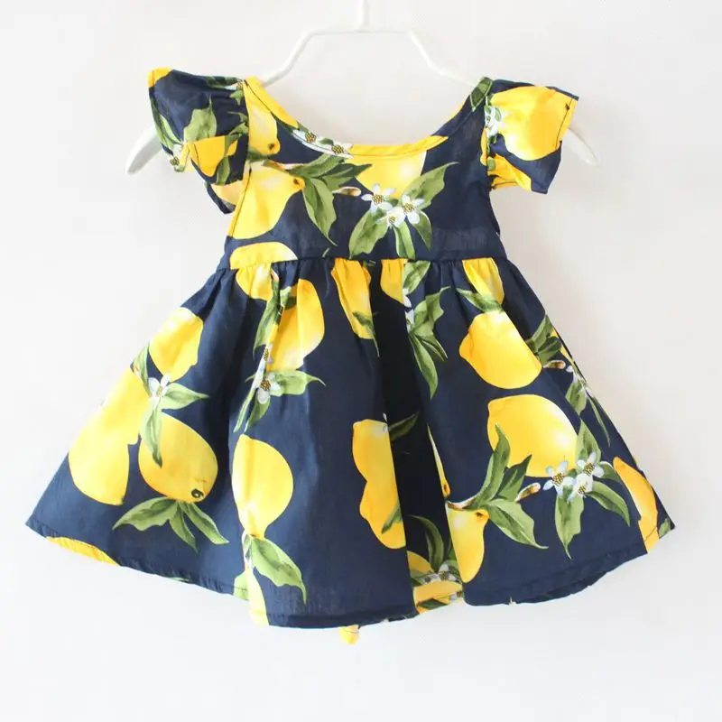 Clearance! Girls Dress Children Flying Sleeves Lemon Printed Cotton Holiday Beach Kids Dresses for | Детская одежда и обувь