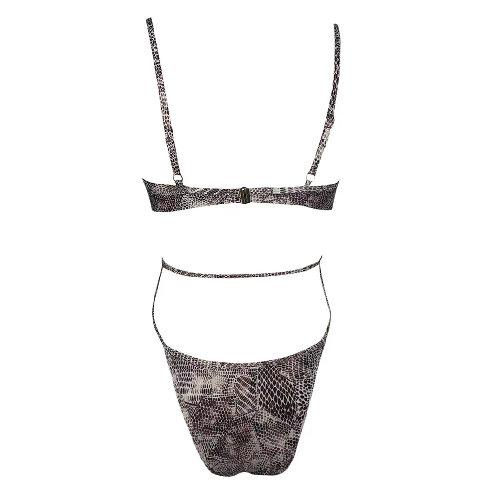 

Snake Print Bikini Women Bandage Swimsuit Padded Push Up Swimwear Off Shoulder Bikini Set High Waist Biquini Beach Swimming Suit