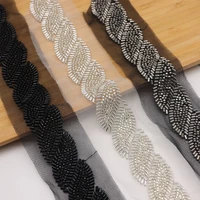 2 yards organza leaf beads beaded lace lace ribbon diy clothing hair accessories african lace fabric 2021 high quality sewing