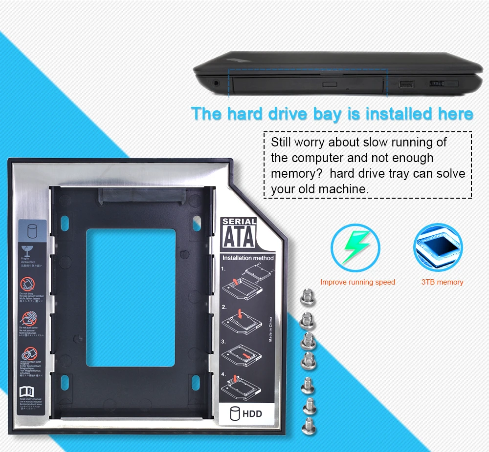 Tishric Универсальный пластик алюминий 12,7 мм SATA 3,0 2," HDD Caddy адаптер DVD HDD для ноутбука Cd нечетный жесткий диск Корпус Optibay