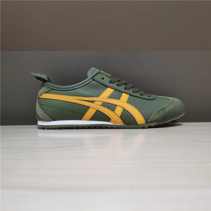 

Authentic THE ONITSUKA Men's/Women's Sports Shoes Outdoor Leather Upper Sneakers Classic Army Green/Yellow Color Size Eur 36-44