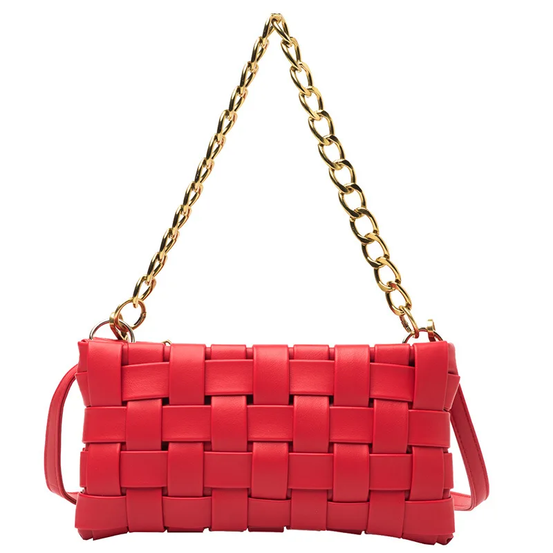 

2021 New Arrivals Women's Cross Body Bag For Female Weave Metal Chain Handle Design High Quality Sping Daily Fashion Style Bag