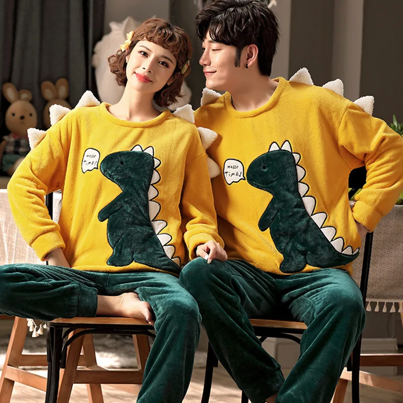Пижама для пар с мультяшным принтом 23 Цвета Осень зима женская или Мужская