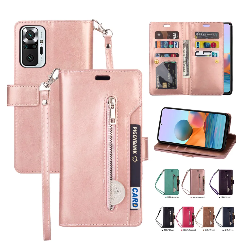 

Роскошный кожаный чехол-кошелек на молнии для Xiaomi Mi 11 POCO X3 NFC F3 Redmi Note 10 Pro 9A 9C 8 9 с откидной крышкой