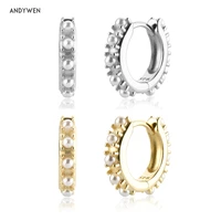andywen 925 sterling silver gold 9 5mm pearl huggies clips luxury fine jewelry clips piercing fashion circle jewels rock punk