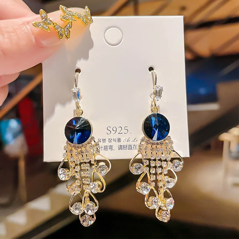 

2021 new long tassel retro earrings high sense fashion earrings pendant personalized earrings female wild crystal earrings