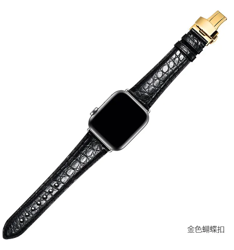 Genuine Crocodile Leather Watchband for iWatch Apple Watch band 44mm 40mm 42mm 38mm Series 5 4 3 2 Band Butterfly Clasp Strap