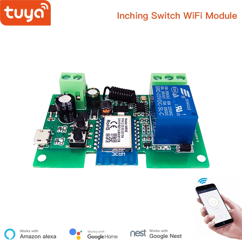 

Tuya Smart USB 7-32 В DIY 1 канал Jog Inching самоблокирующийся WIFI беспроводной переключатель, приложение дистанционное управление Совместимо с Alexa