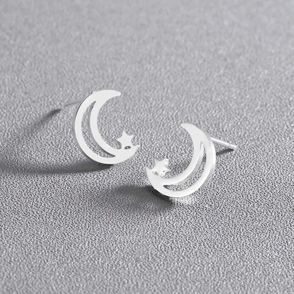 Женские серьги гвоздики Chandler Moon Phase с черной эмалью кристаллами в виде звезды