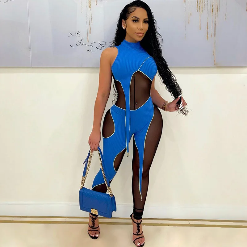 Сексуальный прозрачный сетчатый комбинезон в стиле пэчворк Женский вязаный