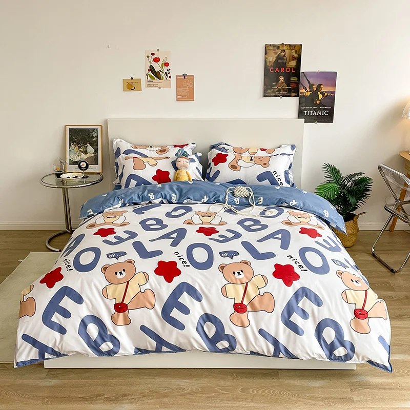 

Cartoon Duvet Cover 220x240 Cute Bear Rabbit Child Student Dormitory Quilt Covers Bed Sheet Single Double Queen King Bedding Set