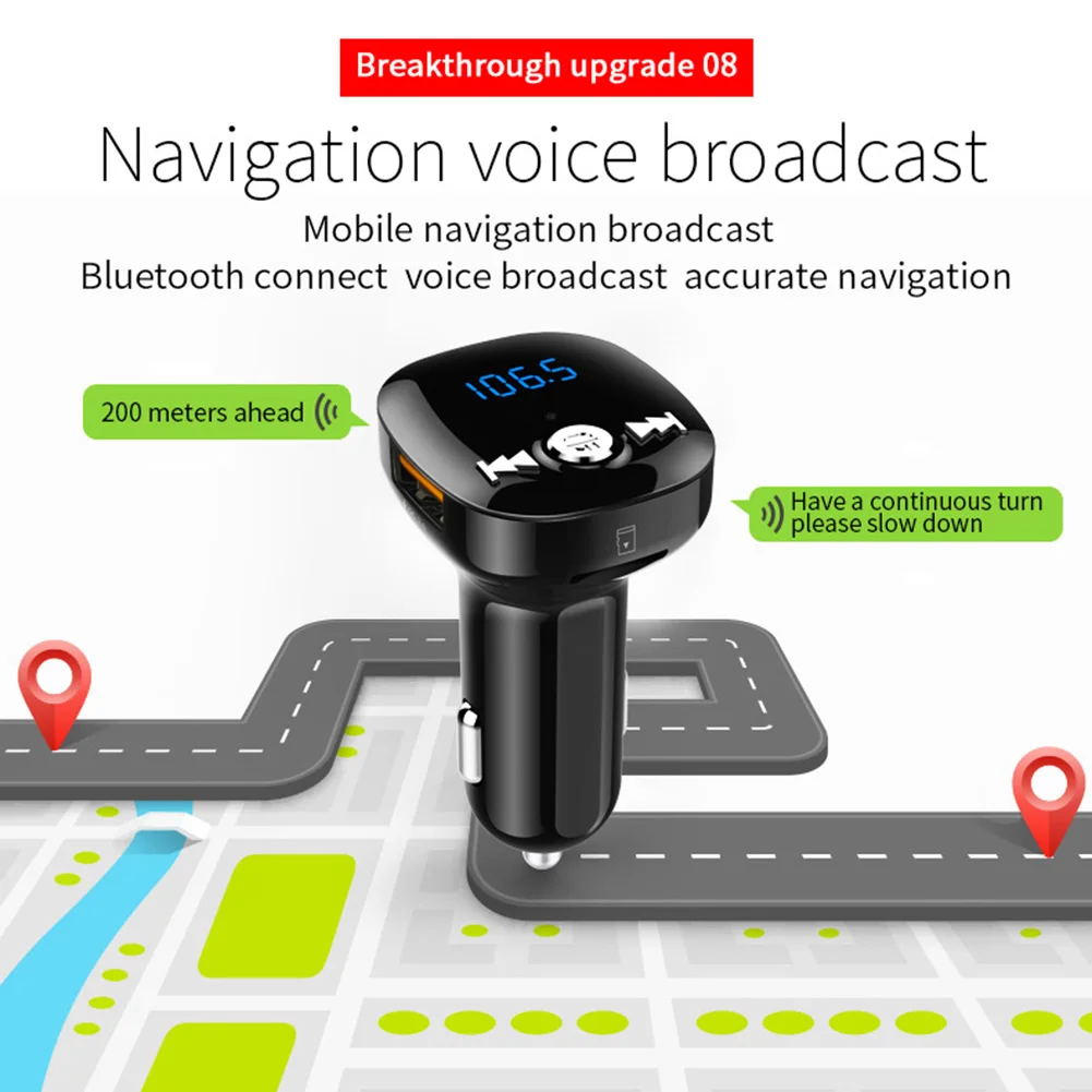 

Bluetooth 5.0 FM Transmitter Music Player USB Charger BC40Q In-Car Radio Adapter Easily Installation Personal Car Elements