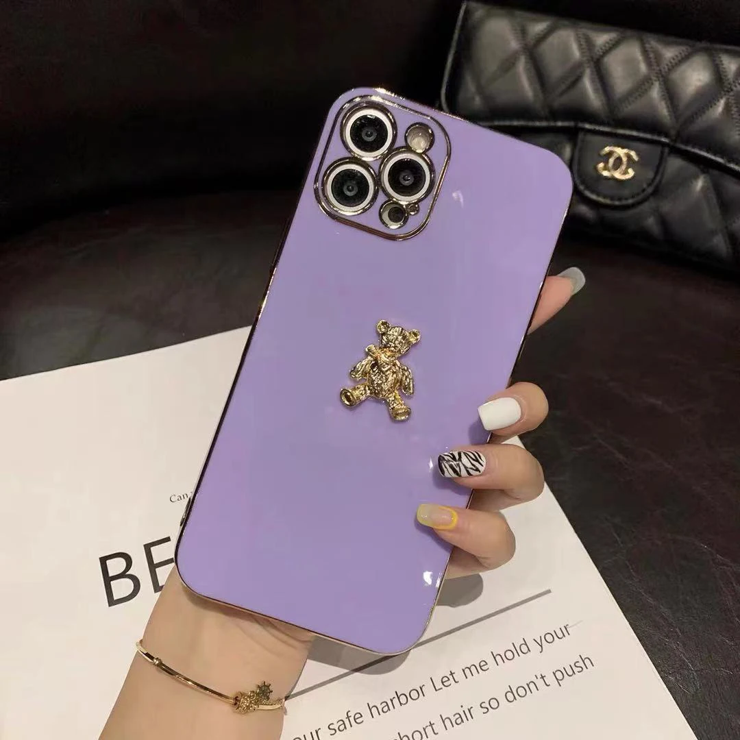 

Cute Cartoon 3D Gold Bear plating Soft Silicone Phone Case For iPhone 11 12 Pro X XR XS Max 7 8 Plus Luxury Fashion cover funda