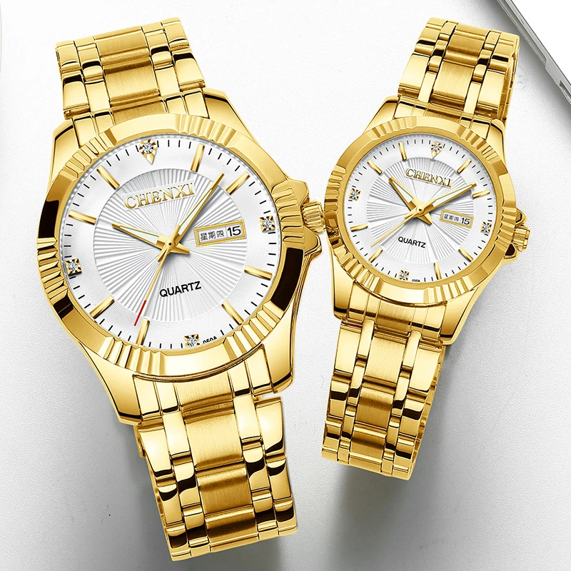 New Gold Women Men Quartz Watches Mesh Stainless Steel Wrist Watch Luxury Casual Date Clock Couple Gifts Relogio Dropshipping