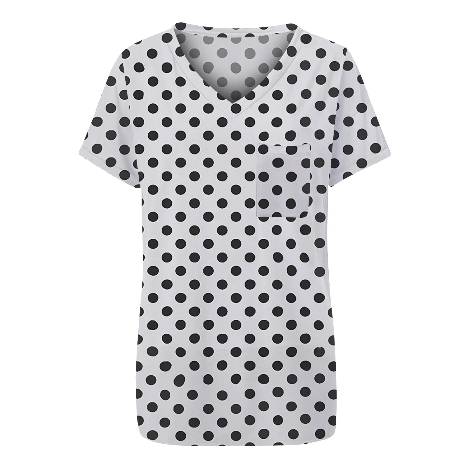 

2021 Large Size Tops Fashion Womens Casual V-neck Pocket Tops Loose Printing T-shirts Short Sleeve Camisetas Mujer Manga Corta
