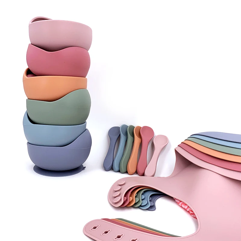 

Silicone Baby Feeding Bowl Tableware Waterproof Bibs Spoon Non-Slip Crockery BPA Free Silicone Dishes for Baby Bowl Baby Plate