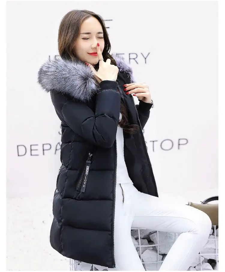 Women Winter Hooded Mid-long Jacket New Fashion Fur collar Thickening Warm Cotton Coat Casual Slim Female Parkas NZYD261A