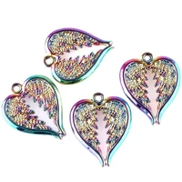 10pcs heart wings alloy charms pendant accessories rainbow color for jewelry making earring necklace metal bulk wholesale