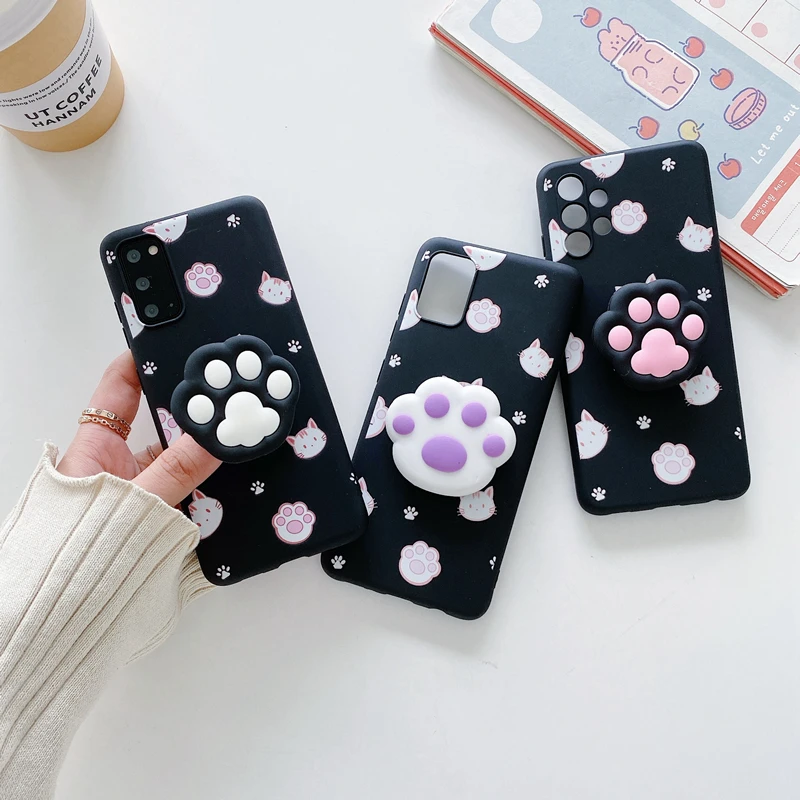 3D Cute Cartoon Phone Holder Case For Samsung Galaxy S22 S21 S20 FE S20 Plus Ultra S10 S10e S9 S8 Plus Silicone Stand Cover