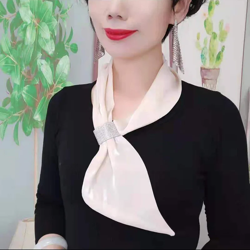 

Autumn Satin Flashing Diamond Scarf Women's Wild Thin Narrow Sun Protection Neck Fake Collar Decoration Cross Pointed Scarf F54