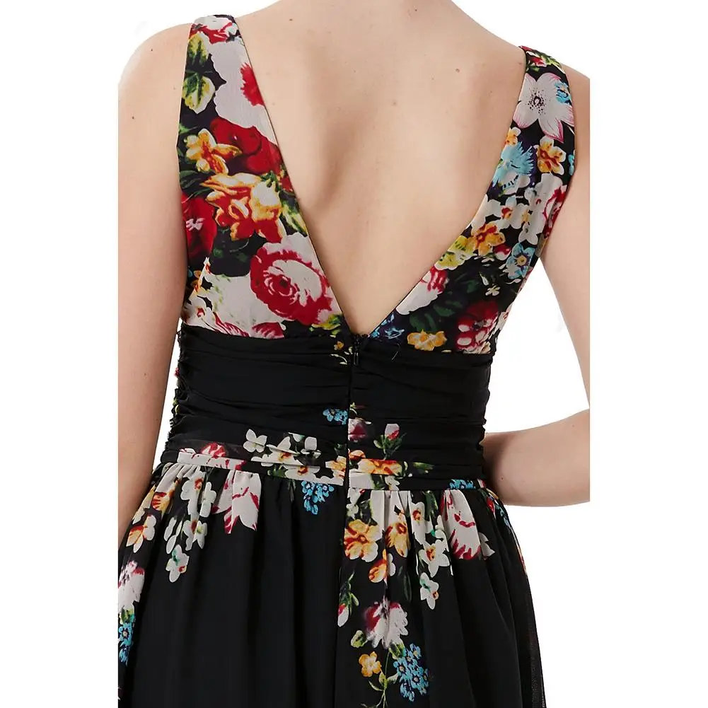 

S-3XL Women Sleeveless V Neck Large Hem Waist Tight Backless Floral Print Long Dress length vestidos summer dresses