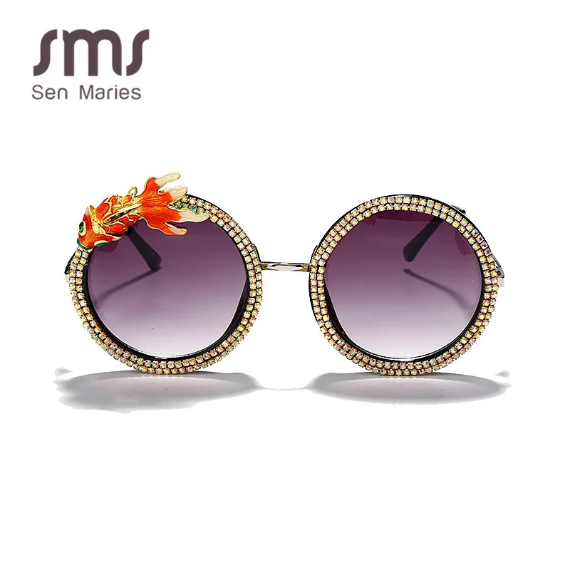 Винтажные круглые солнцезащитные очки со стразами женские модные Стразы в стиле