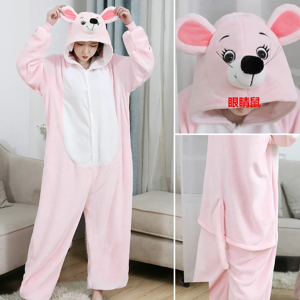 Розовый комбинезон с мышкой для взрослых и женщин Пижама животными фланелевая