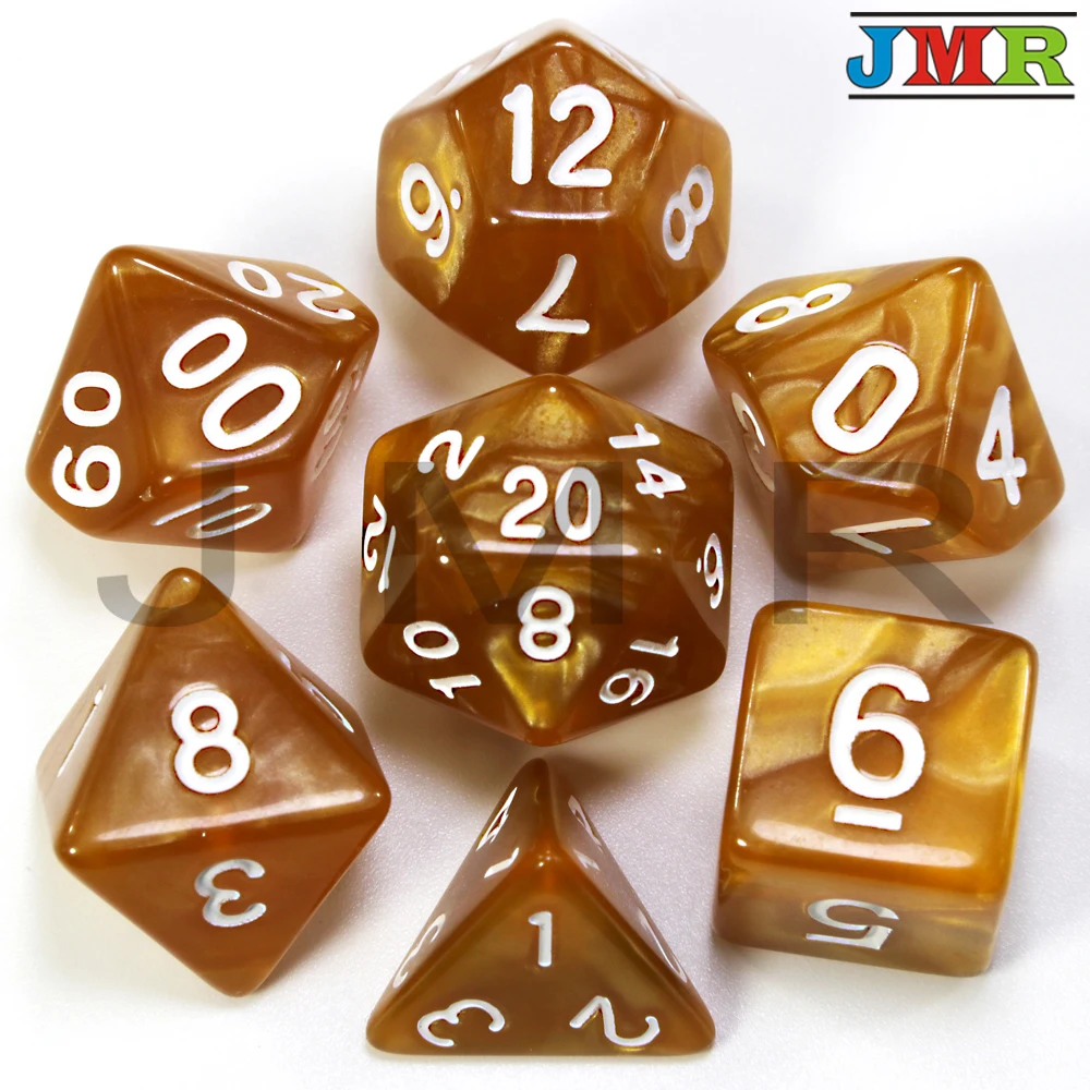 Dados De Rpg 7 шт./компл. многогранные RPG игры мраморный эффект кости D4-D20 мульти стороны кости Поп для подземелья и Драконов - Цвет: Brown with White Ink
