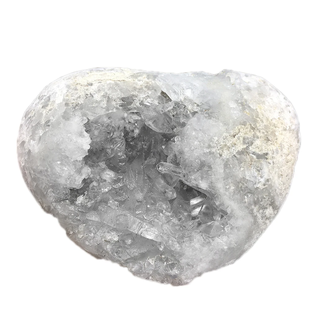 

Natural Celestite Geode Heart Figurine Quartz Drusy Cluster Love Mineral Specimen Healing Crystal Stone Gift Home Decoration
