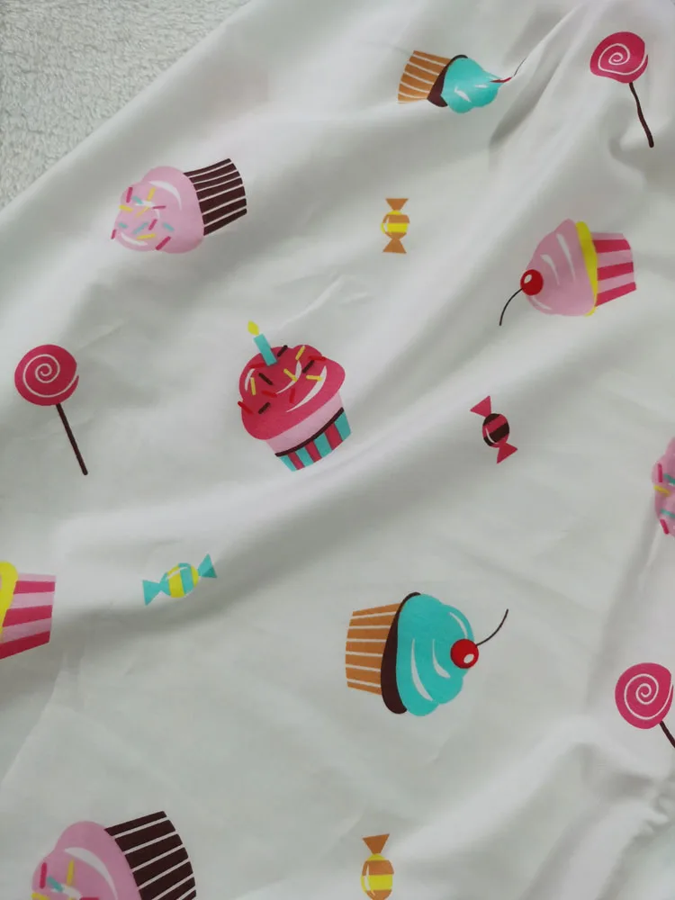 

100% Cotton viaPhil Brand Cartoon lollipop Candy Icecream Cake Printed Fabric Food Fabric Patchwork Cloth Dress Home Decor