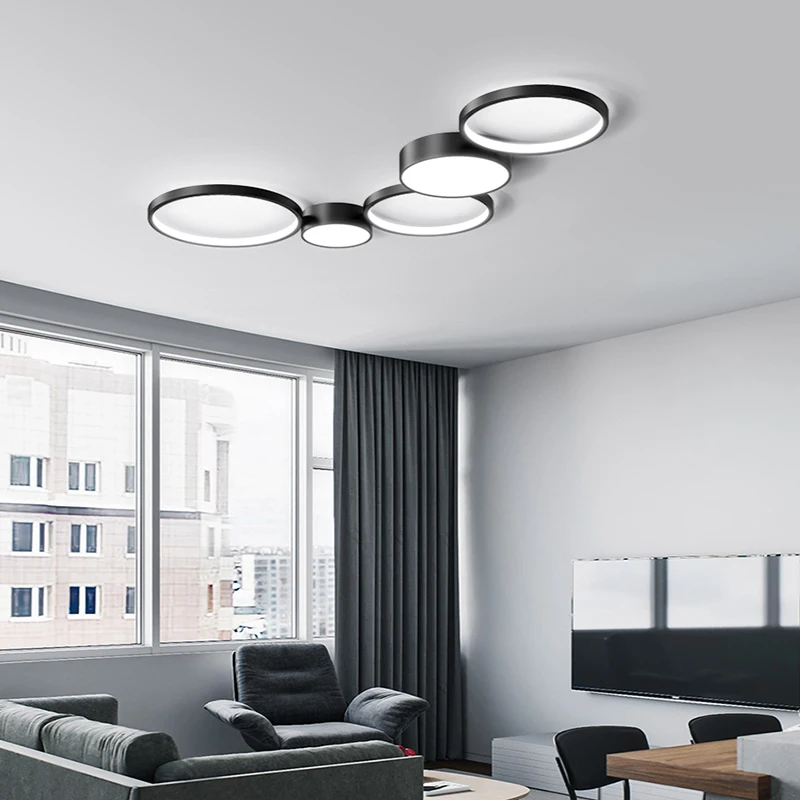 $49.00 Modern nordic LED remote light iron and acrylic black round ceiling lamp living room bedroom dining hall hotel mosaic lights