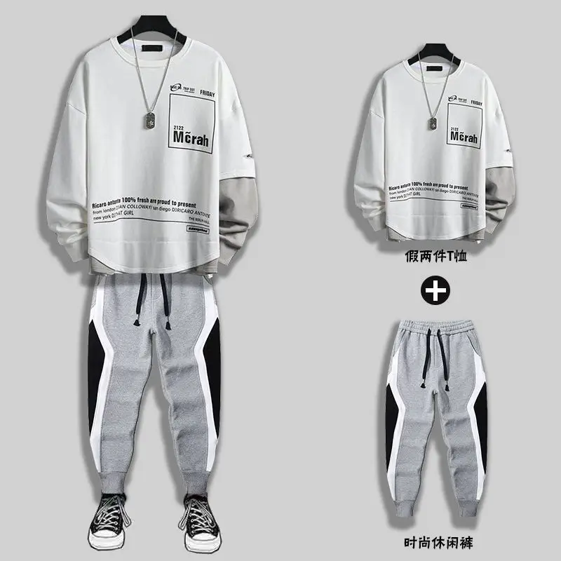 

Spring and Autumn Outfits Men's Nine-minute Pants Loose Tide Brand Long Sleeve Wei Yi Large Size Youth Leisure Sports Pants Set