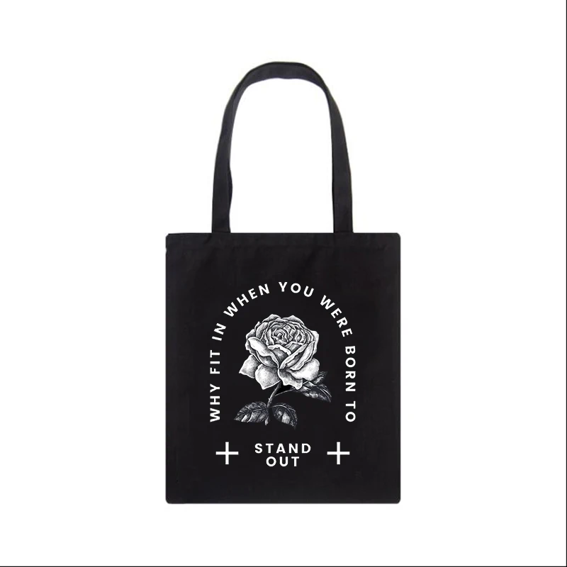 

Gothic Rose Print Casual Punk Large-capacity Canvas New Classic Female Hip-hop Vintage Ins Letter Harajuku New Shoulder Bag