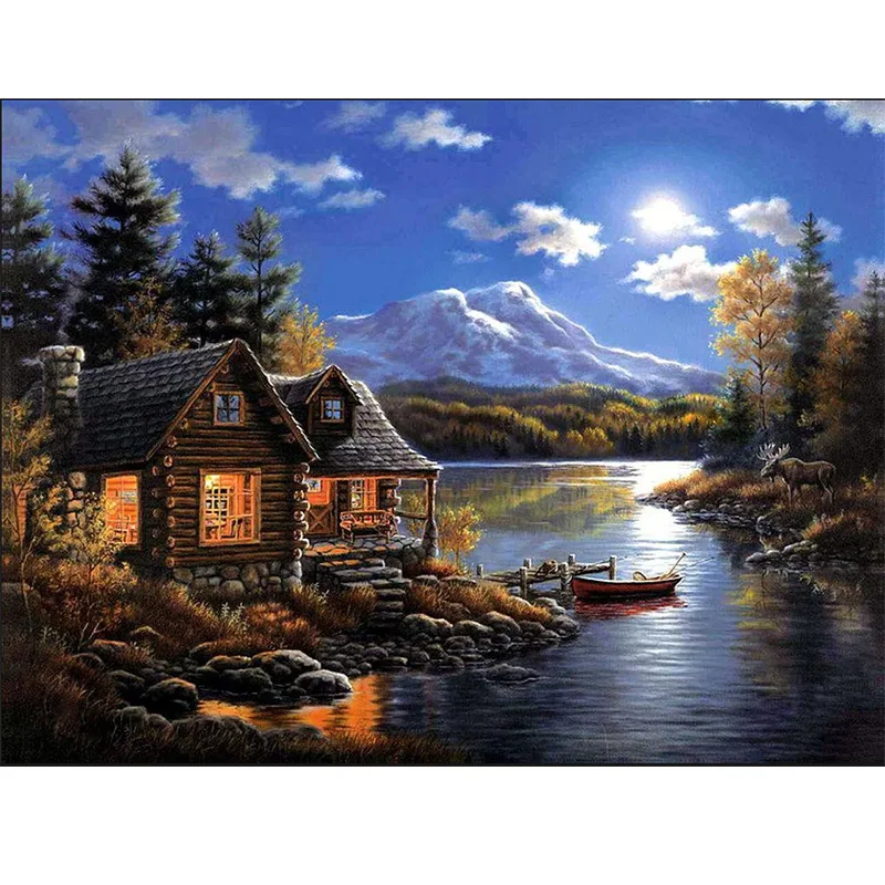 

5d Diy Diamond Painting Scenery House Lake Diamond Cross Stitch Full Diamond Embroidery Flowers Home Decor Mosaic Painting Pj304