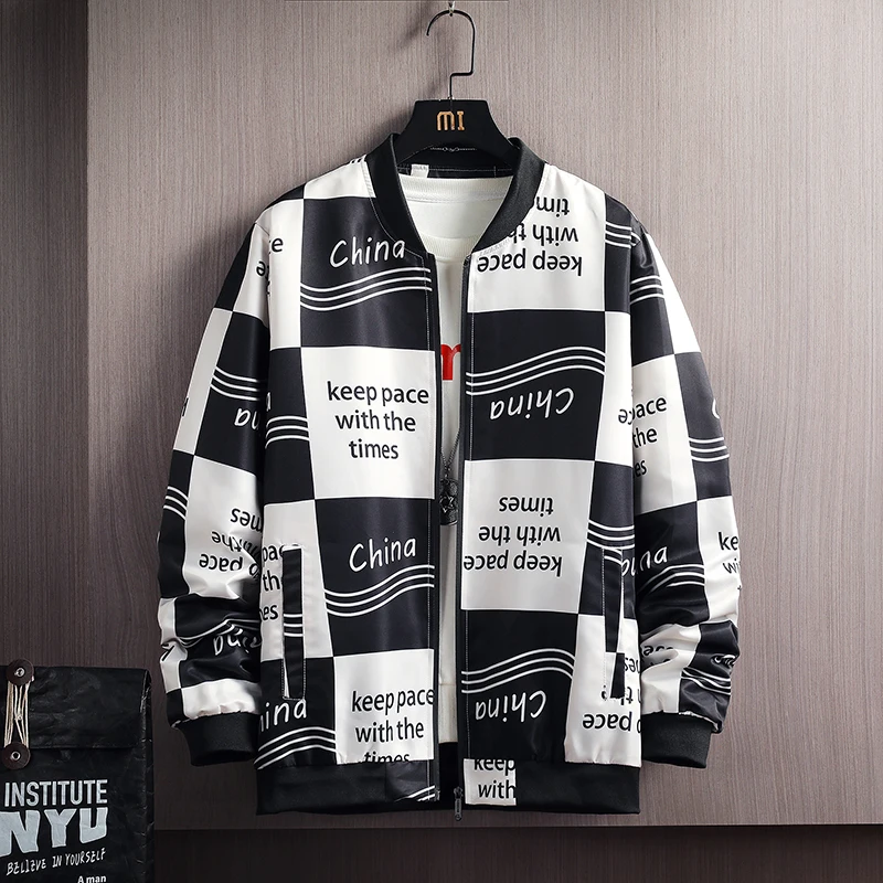 

2021 spring and autumn new box letter printing men's plus fat plus size casual loose jacket jacket pilot jacket baseball uniform