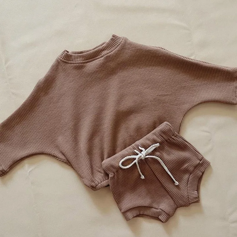 

Infant Boy Girls Baby Clothes Sets Ribbed Spring Summer Newborn Sweatshirt T Shirt Shorts Pants Baby Outfits Sets Kids Clothing