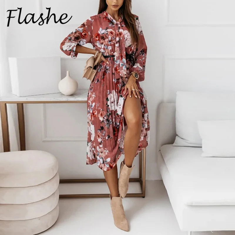 

Платье женское демисезонное ТРАПЕЦИЕВИДНОЕ с длинным рукавом и цветочным принтом