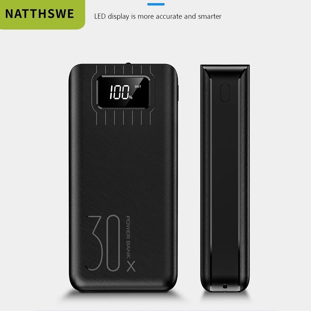 NATTHSWE портативное зарядное устройство 30000 мАч для всех смартфонов Xiaomi, зарядное устройство, быстрая зарядка, внешняя батарея